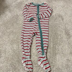 Rugged Butts infant boys red/green striped Feet Pajamas 12-18 months